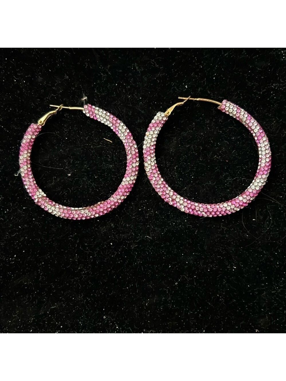 VINTAGE PINK WHITE RHINESTONE HOOP EARRINGS